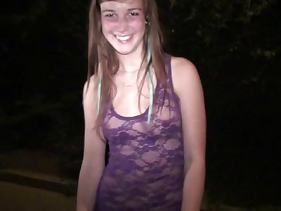 Young cute teen girl Alexis Crystal going to a public sex dogging location